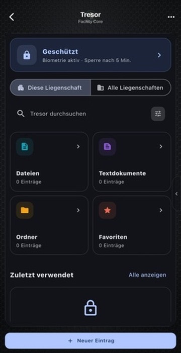 Originalansicht des Moduls Tresor in Facility Core