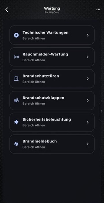 Originalansicht des Moduls Technik und Wartung in Facility Core