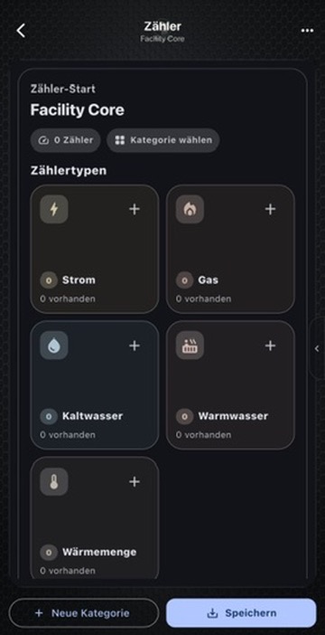 Originalansicht des Moduls Zählerstände in Facility Core